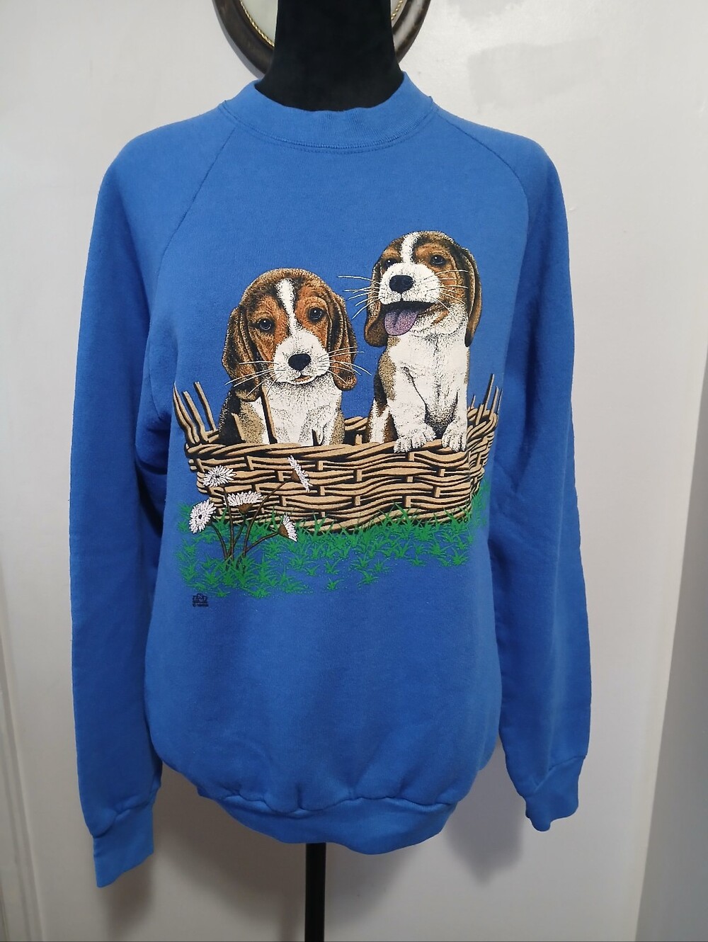 Fruit Of The Loom Vintage Blue Crewneck Sweatshirt Puppy Graphic Beagle Usa Sz L